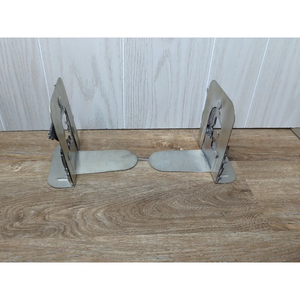 Pewter Metal Mallard Duck Bookends One In Flight Two Swimming Cattails vintage